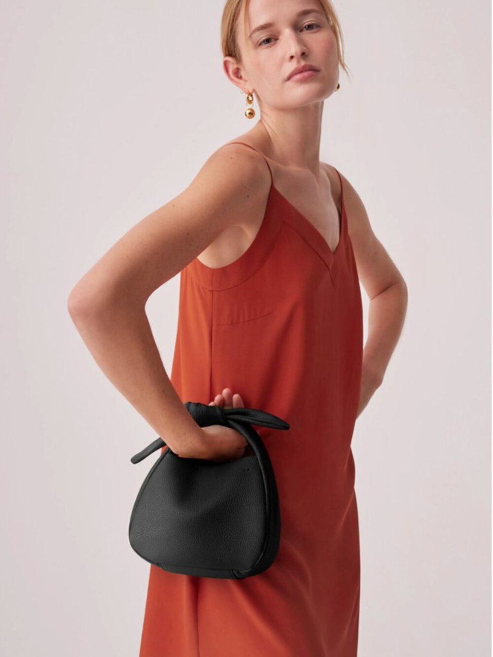 Cuyana Mini Bow Leather Top Handle Evening Bag, Black